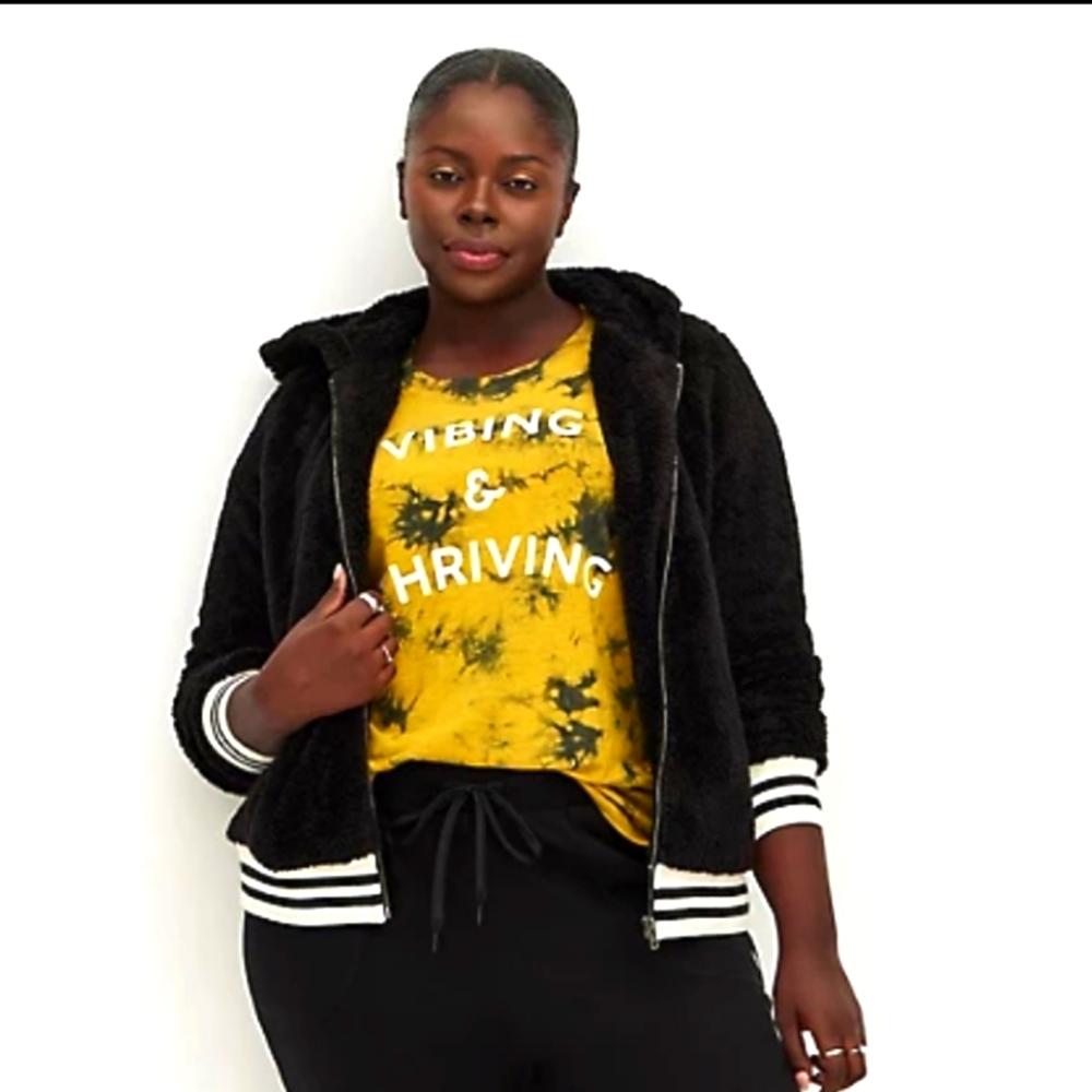 Torrid Varsity Stripe Sherpa Bomber Jacket